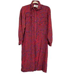 Retro Floral Dress MP Red Belted Paisley Midi Boho Western 80s Resort Mod Chic